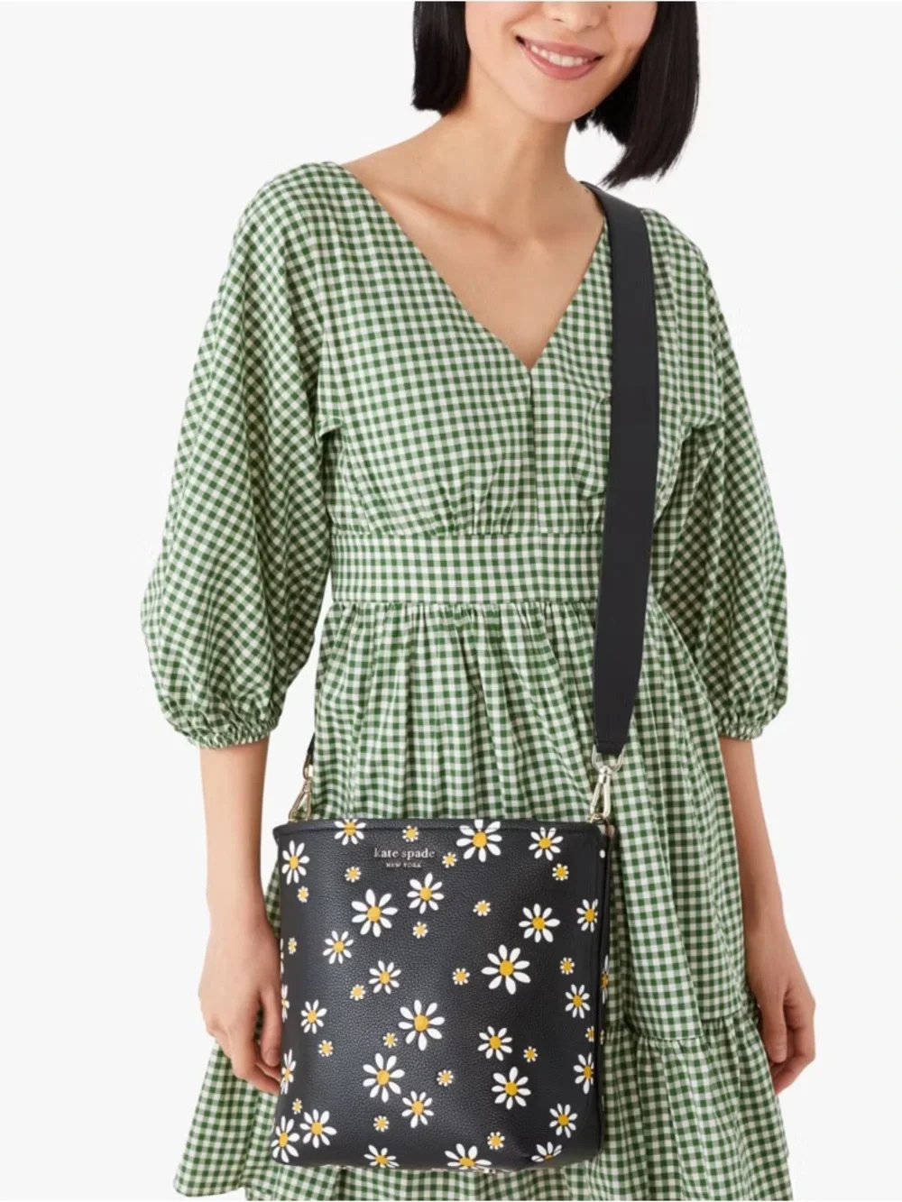kate spade Black Daisy Print Shoulder Bucket Bag - Picture 3 of 9